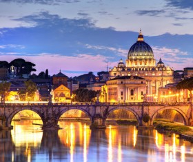 Bright lights of the night of the Roman city Stock Photo 02