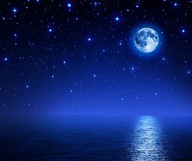 Bright moon night at sea Stock Photo 01