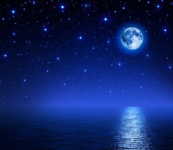 Bright moon night at sea Stock Photo 01