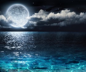 Bright moon night at sea Stock Photo 02