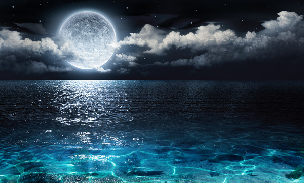 Bright moon night at sea Stock Photo 02