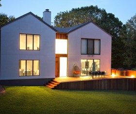 Brightly lit villa Stock Photo