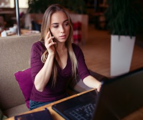 Cafe rest in the use of Tablet PC female Stock Photo 03