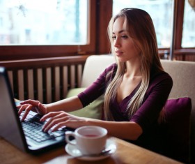 Cafe rest in the use of Tablet PC female Stock Photo 04