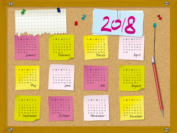 Calendar 2018 with corkboard vector