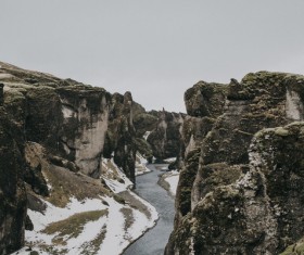 Calm river on rocky mountain landscape Stock Photo