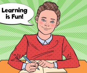 Cartoon boy with school desk vector 01