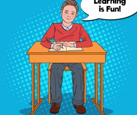 Cartoon boy with school desk vector 02