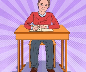 Cartoon boy with school desk vector 04