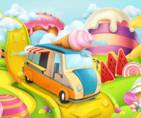 Cartoon candy world vector material 03