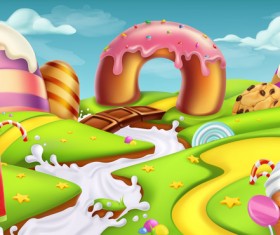 Cartoon candy world vector material 05