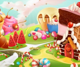 Cartoon candy world vector material 06