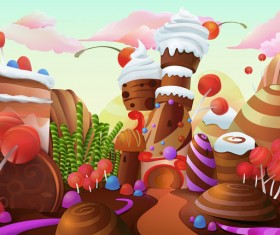 Cartoon candy world vector material 08
