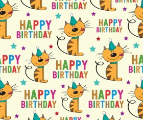 Cartoon cat and happy birthday seamless pattern vector
