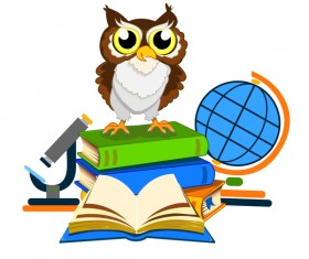 Cartoon owl with school background vector 02