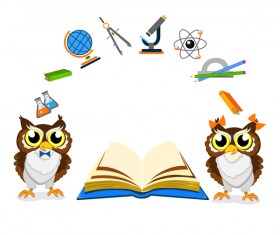 Cartoon owl with school background vector 04