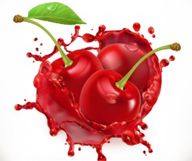 Cherry with juice splash vector