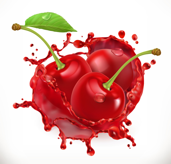 Cherry with juice splash vector