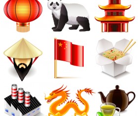 China icons realistic vector set