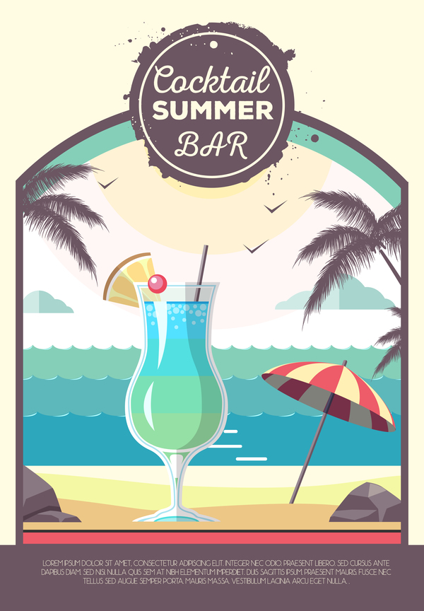 Cocktail summer bar poster template vector 01