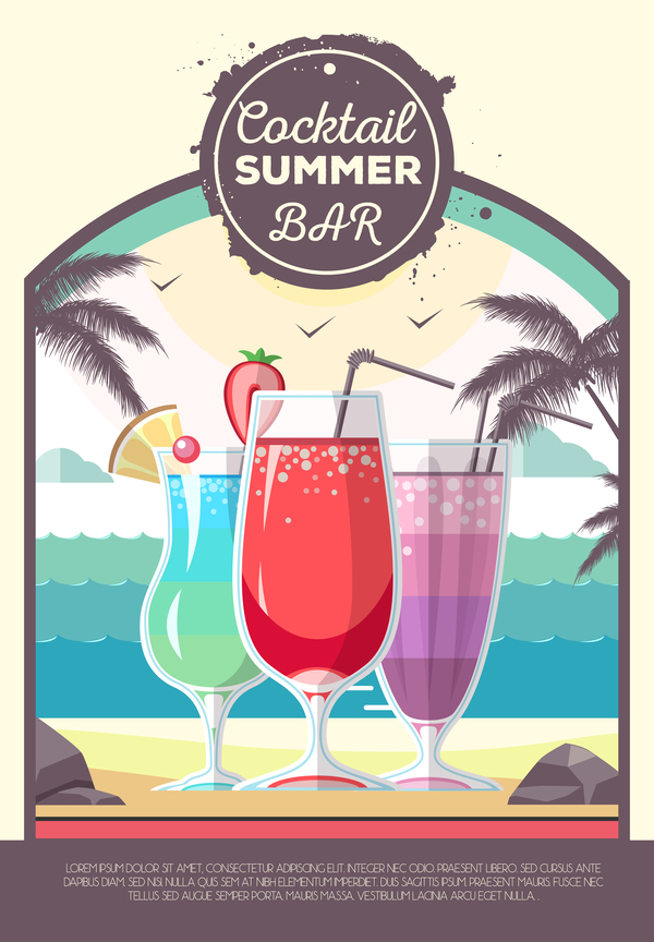 Cocktail summer bar poster template vector 02