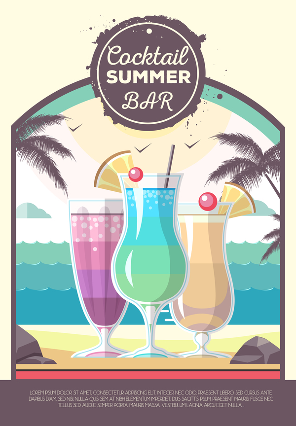 Cocktail summer bar poster template vector 03