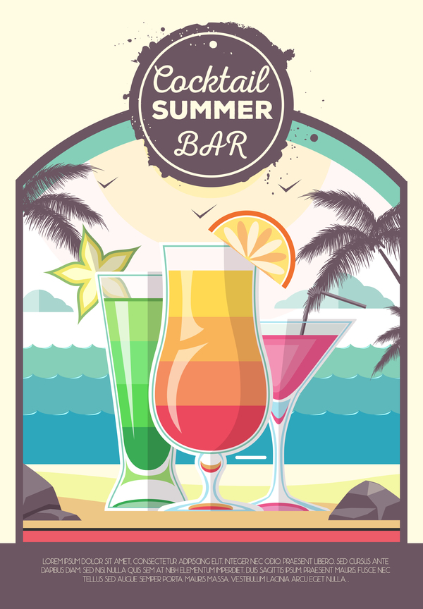 Cocktail summer bar poster template vector 04