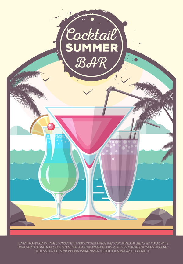 Cocktail summer bar poster template vector 05