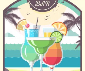Cocktail summer bar poster template vector 06