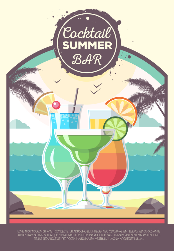 Cocktail summer bar poster template vector 06