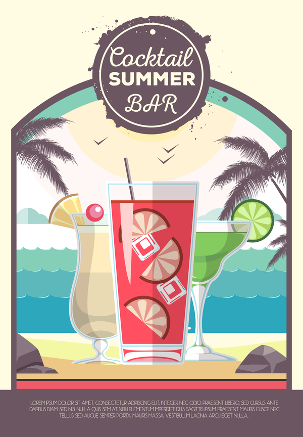 Cocktail summer bar poster template vector 07