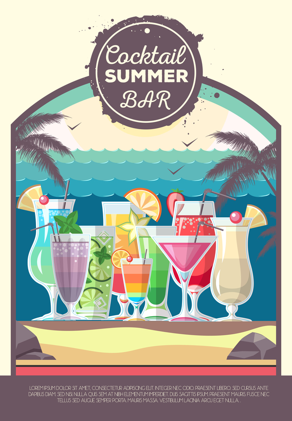 Cocktail summer bar poster template vector 08