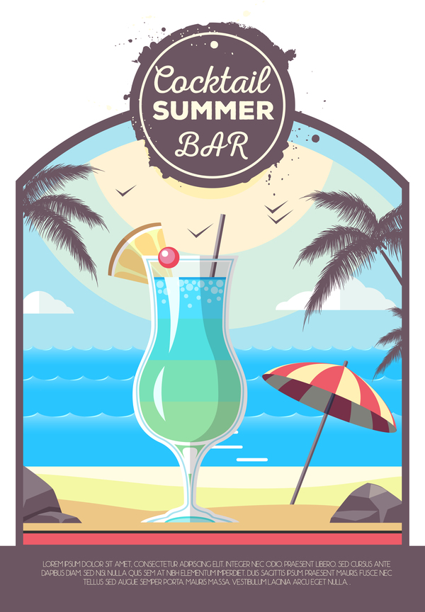 Cocktail summer bar poster template vector 09