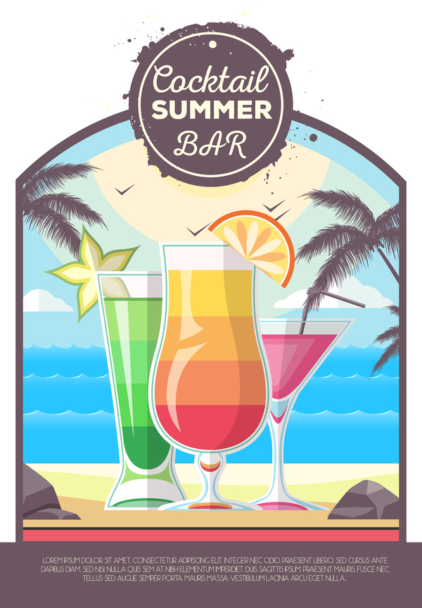 Cocktail summer bar poster template vector 12
