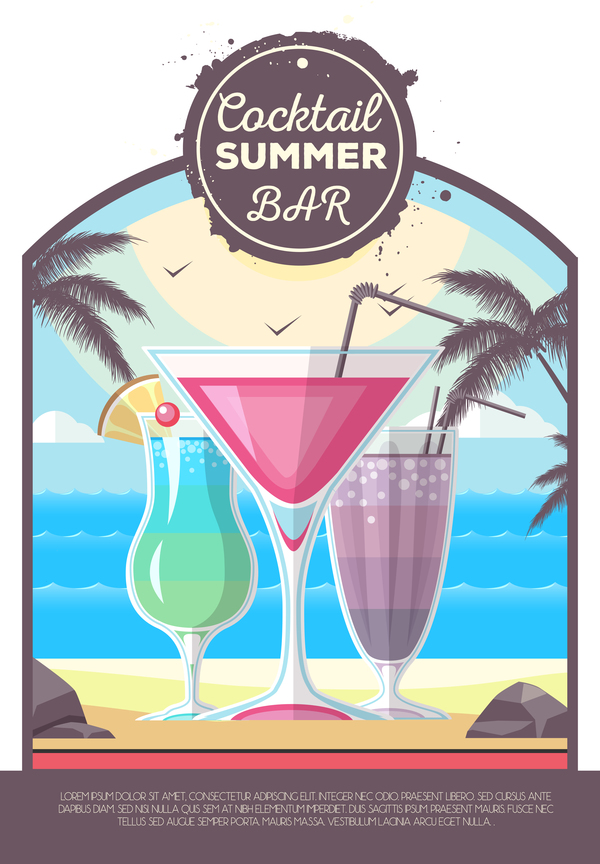 Cocktail summer bar poster template vector 13