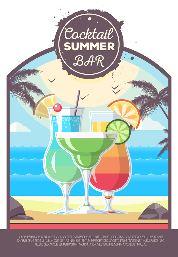 Cocktail summer bar poster template vector 14