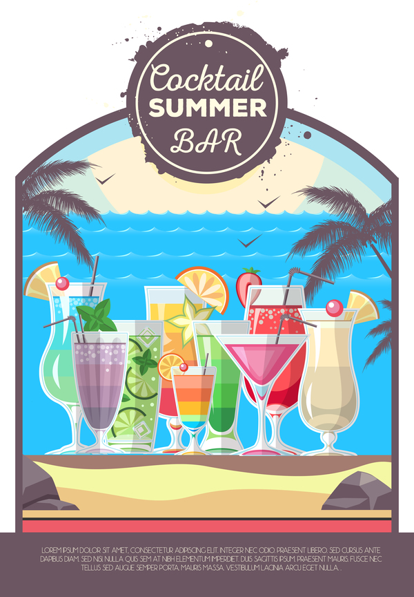 Cocktail summer bar poster template vector 16