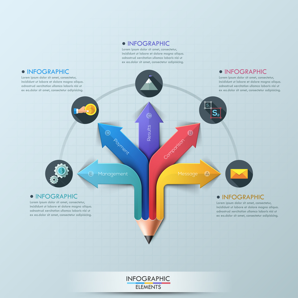 Colored pencil with infographic template vector 01