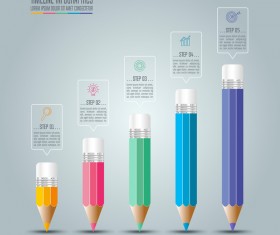 Colored pencil with infographic template vector 03
