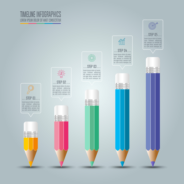 Colored pencil with infographic template vector 03
