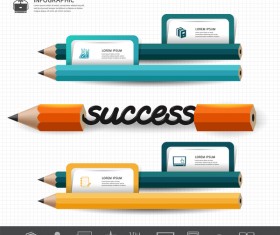 Colored pencil with infographic template vector 04