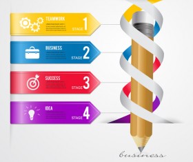 Colored pencil with infographic template vector 05