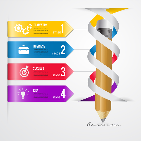 Colored pencil with infographic template vector 05