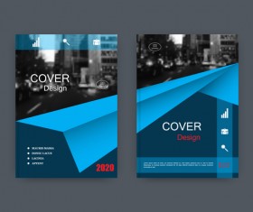 Corporate brochure cover blue styles vector 01