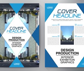 Corporate brochure cover blue styles vector 04