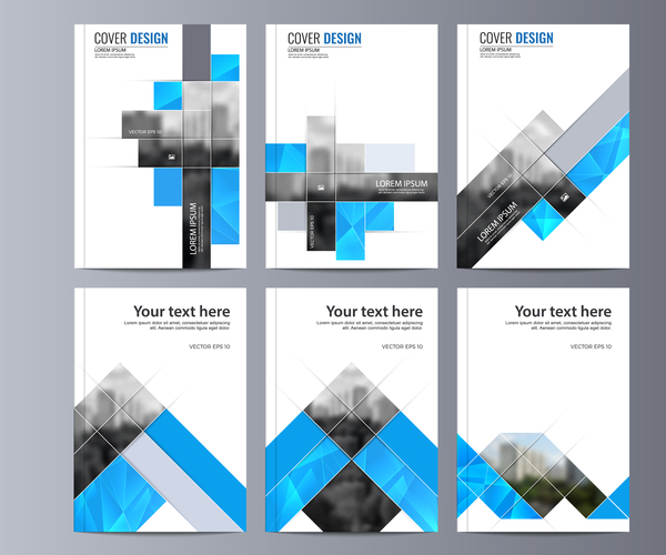 Corporate brochure cover blue styles vector 06