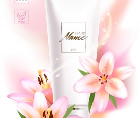 Cosmetic ads poster template with beautiful flower vector