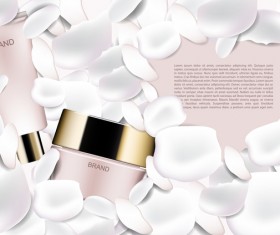 Cosmetic ads poster template with white petals vector 01