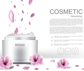 Cosmetic advertising poster with pink flower vector 01