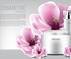 Cosmetic advertising poster with pink flower vector 03